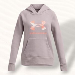 Under Armour Girl's Medium Logo Rival Soft Fleece Hoodie Tetra Gray Orange